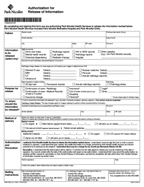  18534 Authorization for Release of Information Park Nicollet 2020