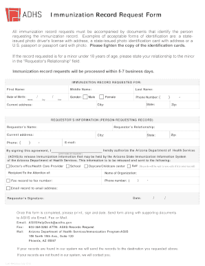 Get and Sign Immunization Record Request Form Arizona Department of Health 2016-2022