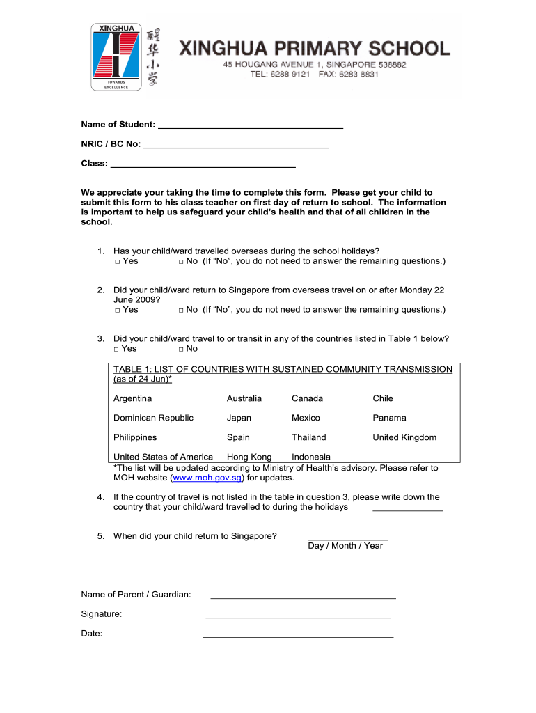 Travel Declaration Form Singapore