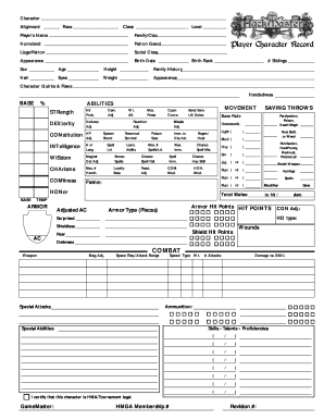 Hackmaster Character Sheet  Form