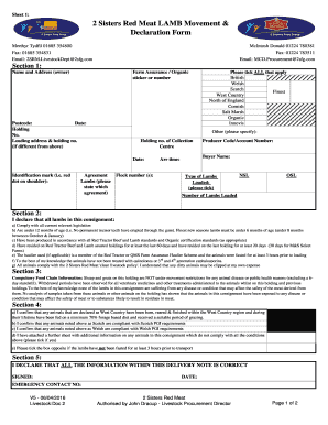 2 Sisters Red Meat LAMB Movement &amp; Declaration Form Farmstock Org