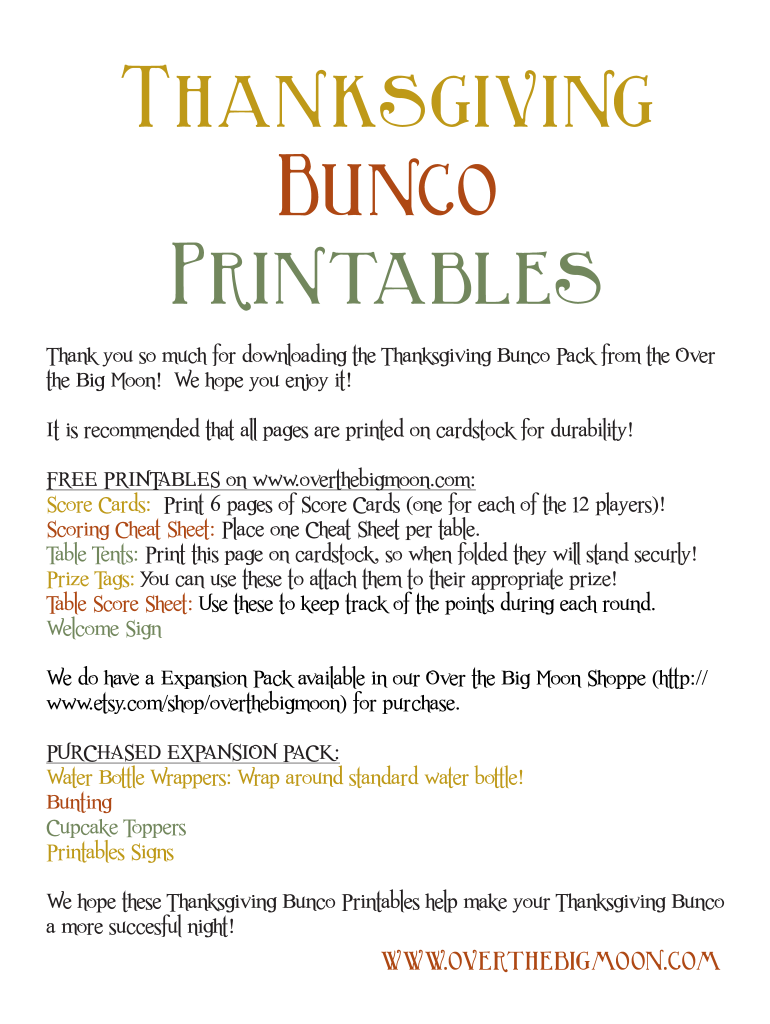 PDF Bunco Printables  Form