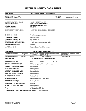 Msds for Chlorine  Form