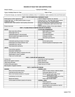 RECORD of ROAD TEST and CERTIFICATION KCG Int  Form