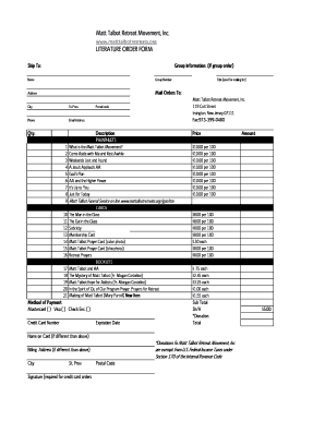 Matt Talbot Retreat Movement, Inc LITERATURE ORDER FORM Matttalbotretreats