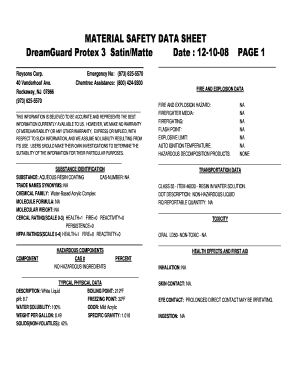MATERIAL SAFETY DATA SHEET DreamGuard Protex 3 SatinMatte  Form