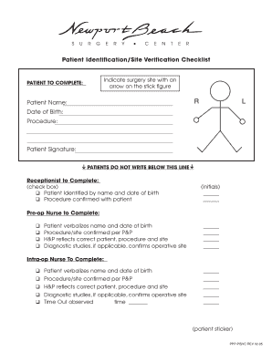 Patient Identification Checklist  Form