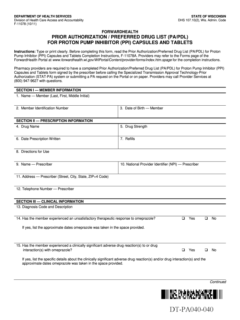  PRIOR AUTHORIZATION PREFERRED DRUG LIST PAPDL for PROTON PUMP INHIBITOR PPI CAPSULES and TABLETS, 2011