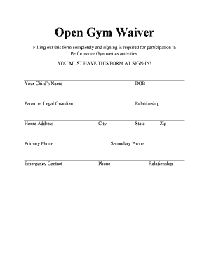 Open Gym Waiver Performance Gymnastics