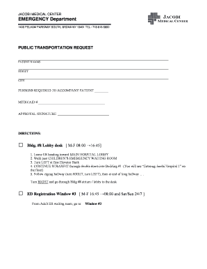 JACOBI MEDICAL CENTER EMERGENCY Department Remed  Form