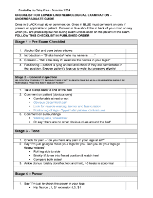 Neurological Examination Checklist PDF  Form