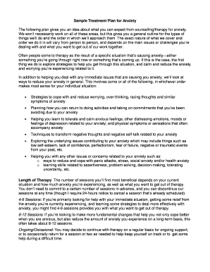 Sample Treatment Plan for Anxiety  Form