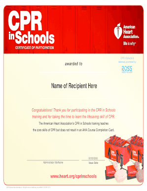 CPR in Schools Certificate WR PDF American Heart Association  Form