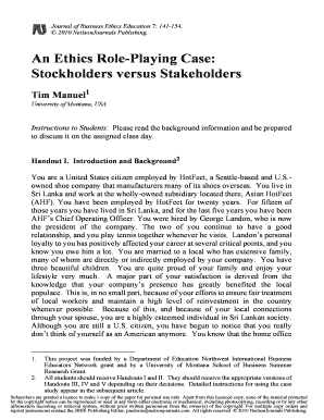 An Ethics Role Playing Case Stockholders Versus Stakeholders  Form