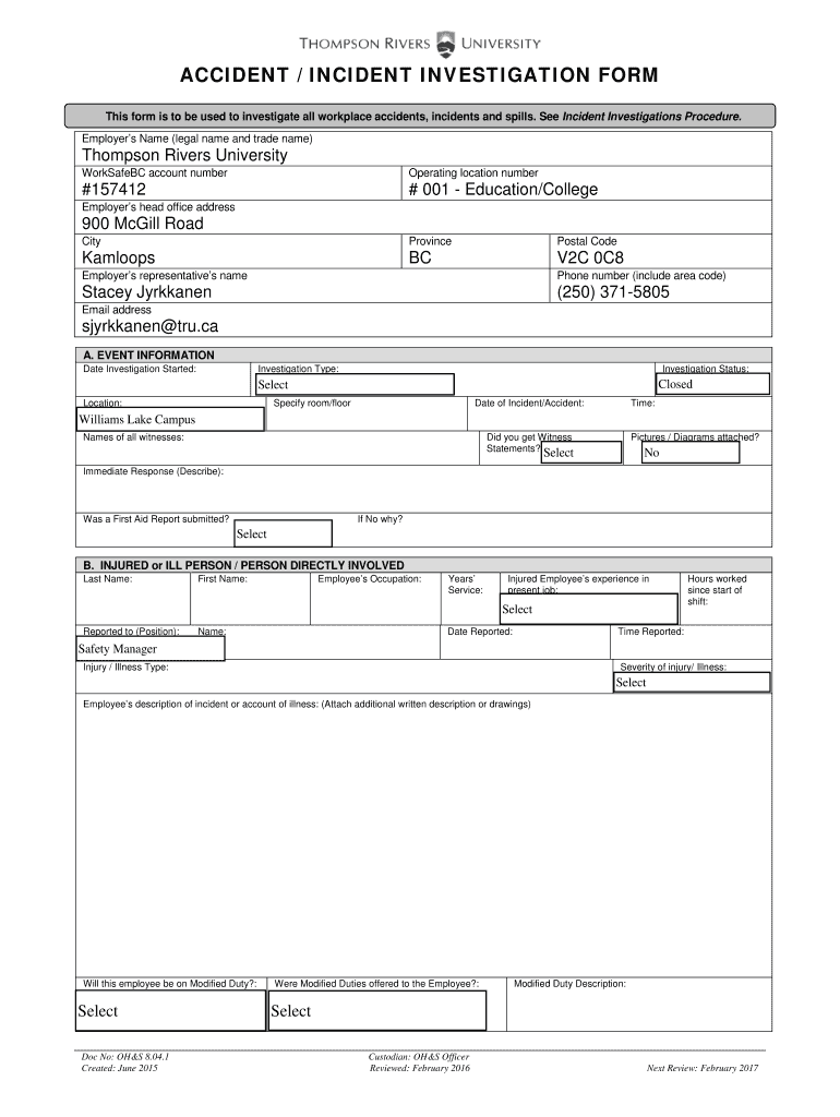  Incident Investigation Form 2016-2024