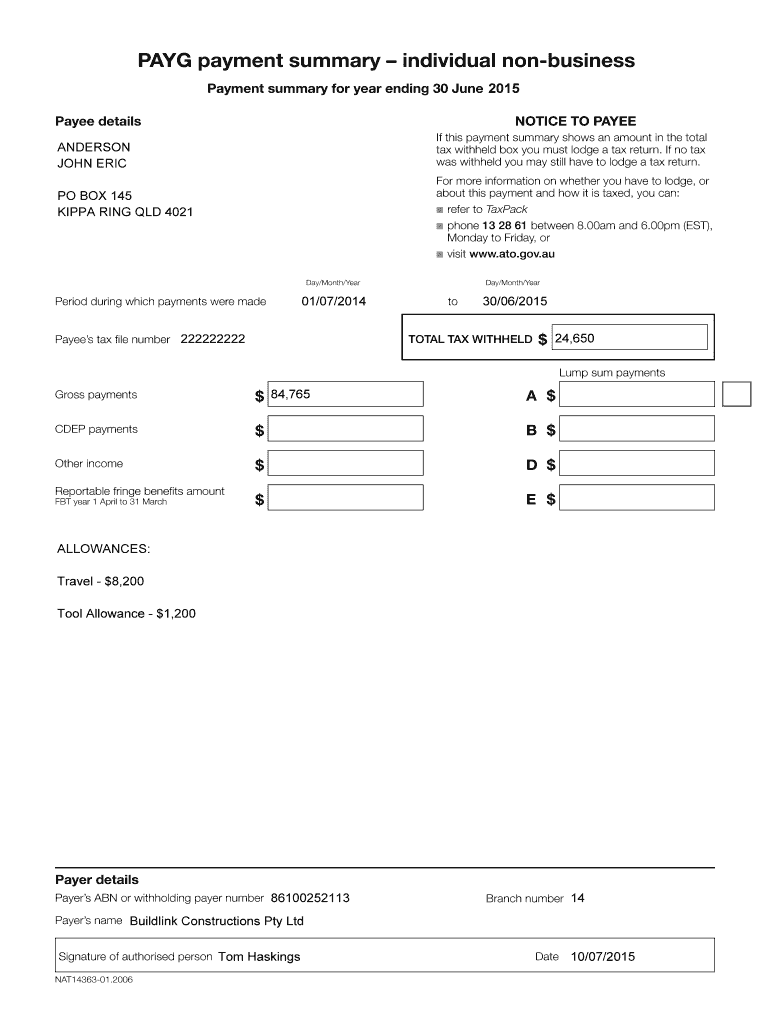  Payment Summary Template 2006-2024