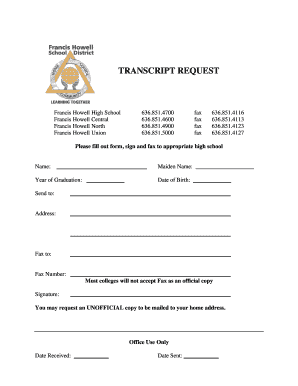 Transcript Request Francis Howell School District  Form