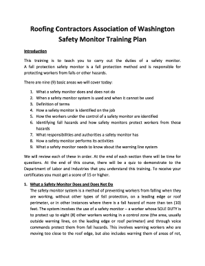 Roofing Contractors Association of Washington Safety Monitor Training Plan Sample Safety Plan for Fall Protection Lni Wa  Form