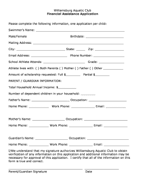 Financial Assistance Application  Form