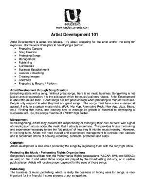 Artist Development 101 Form
