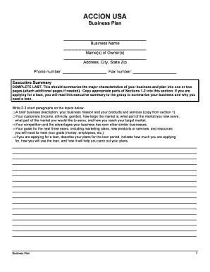 Accion East Business Plan Form