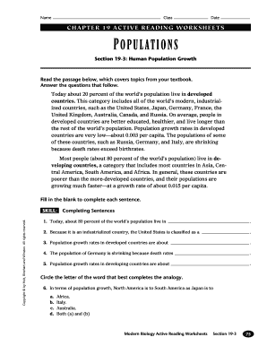 Chapter 19 Active Reading Worksheets Populations Answers  Form