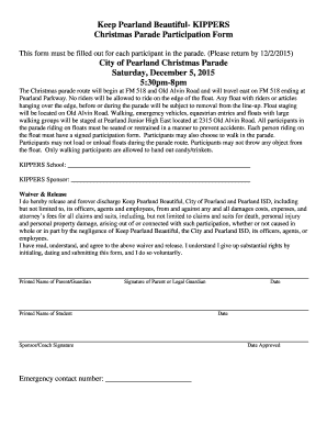 Parade Permission Slip  Form