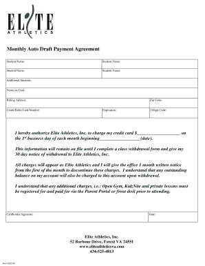 Auto Draft Payment Agreement  Form