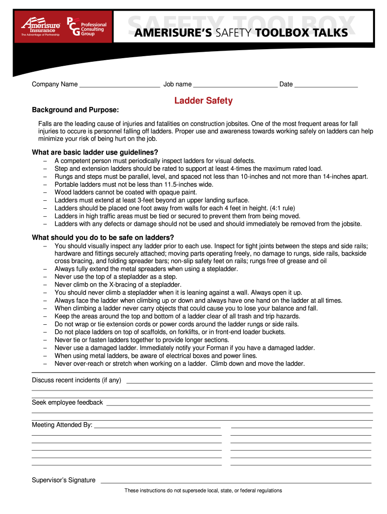 Get and Sign 16 Toolbox Talk  LADDER SAFETY DOC  Form