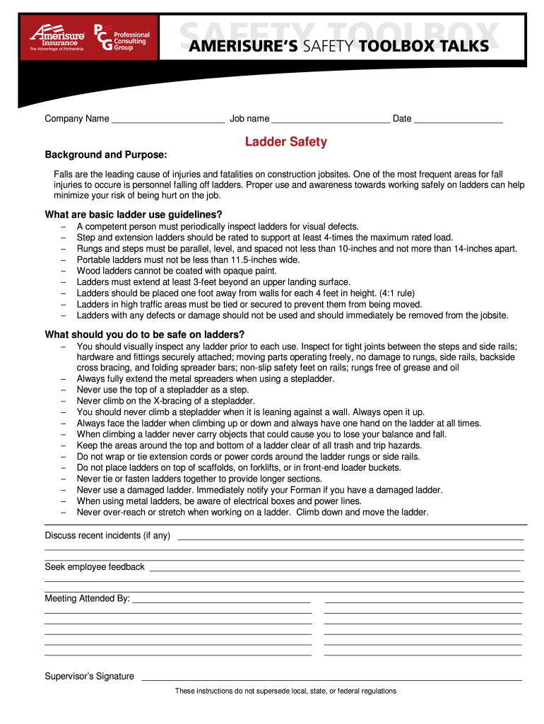 16 Toolbox Talk  LADDER SAFETY DOC  Form