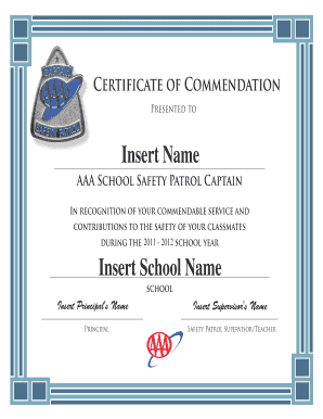 AAA Safety Patrol Certificate of Commendation Captain Certificate of Commendation Captain  Form
