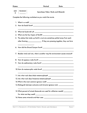 Eyewitness Rocks and Minerals Video Worksheet Answers  Form