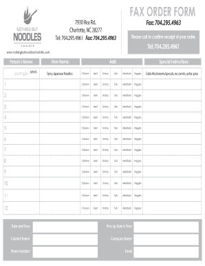 Noodles Co Fax Form