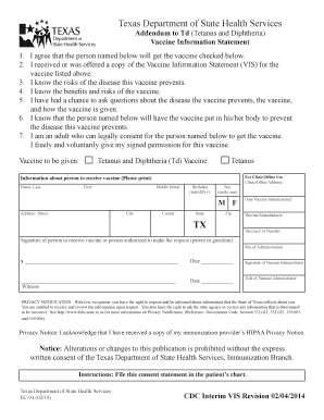 Texas Department of State Health Services TX Dshs Texas  Form
