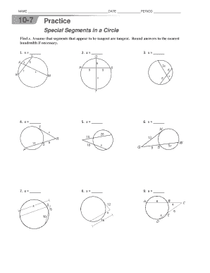 Special Segments in a Circle Worksheet  Form