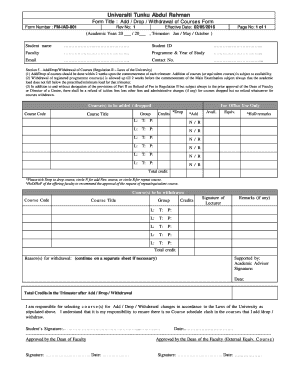  Utar Add Drop Form 2016-2024