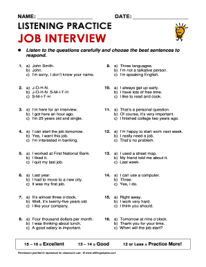 NAME DATE LISTENING PRACTICE JOB INTERVIEW  Form