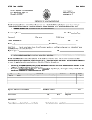 HTSB Form LA 4009 Rev 03 Hawaii Teacher Standards