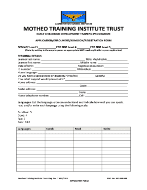 Motheo Training Institute Trust  Form