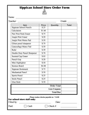 Sippican School Store Order Form