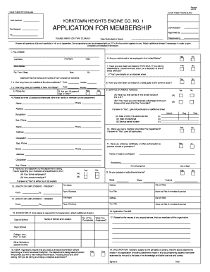 YORKTOWN HEIGHTS ENGINE CO NO 1 APPLICATION for MEMBERSHIP  Form
