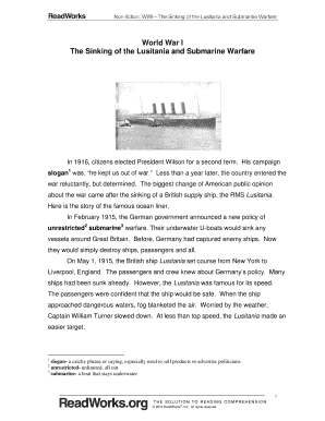 Sinking of the Lusitania Worksheet Answers  Form
