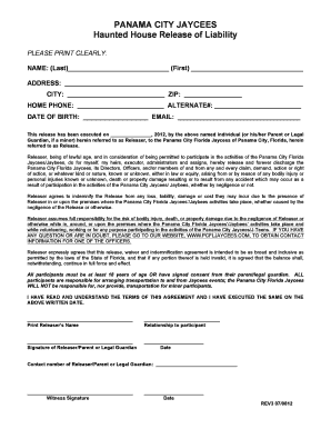 Printable Haunted House Waiver  Form