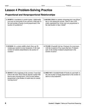 Lesson 4 Problem Solving Practice Proportional and Nonproportional Relationships Answer Key  Form