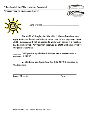 Sunscreen Permission Form