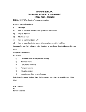 Alliance High School Holiday Assignment  Form