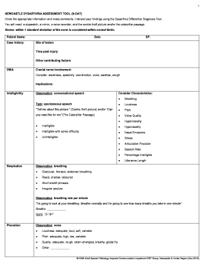 Newcastle Dysarthria Assessment Tool  Form