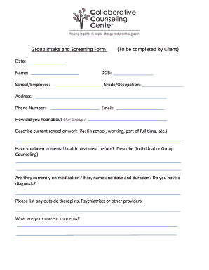  Group Therapy Screening Form 2013-2024