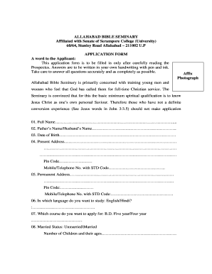 Allahabad Bible Seminary  Form