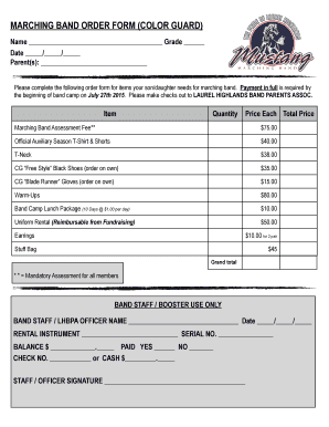 Marching Band Order Form Auxiliary Copy Lhbands